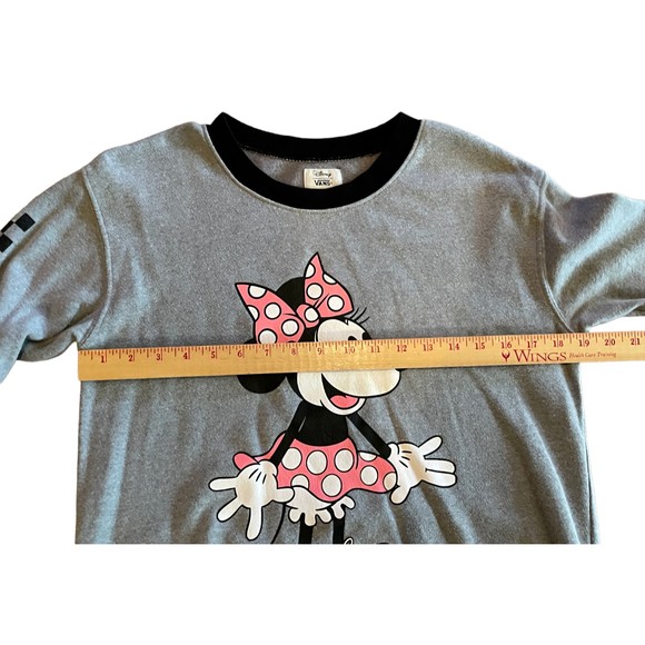 Disney Vans Spellout Minnie Womens Long Sleeve Sweatshirt SZ XS Gray Black Pink - Picture 4 of 10